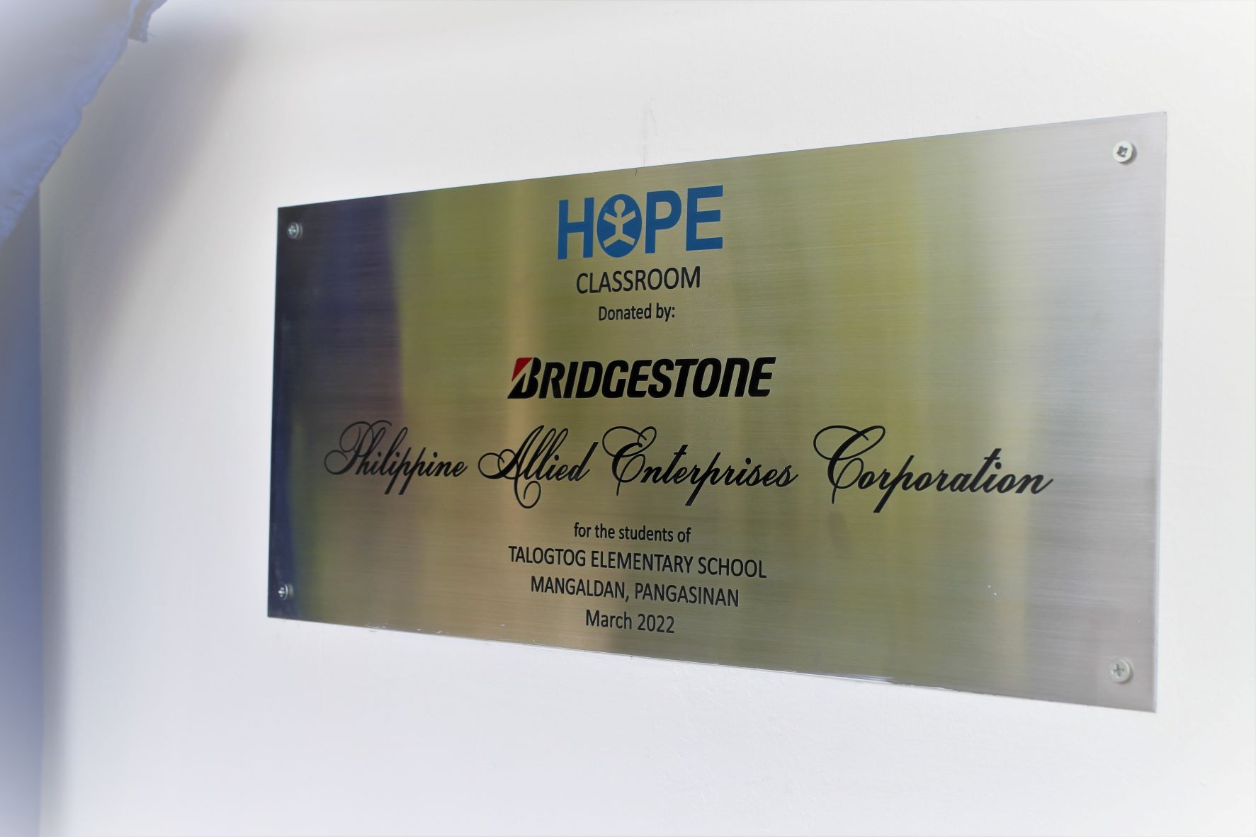 HOPE Classroom donated by Bridgestone - Philippine Allied Enterprises Corporation for  the students of Talogtog Elementary School Mangaldan Pangasinan March 2022